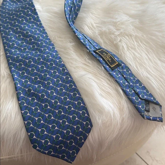 Fendi Vintage Blue Patterned Men's Silk Tie
